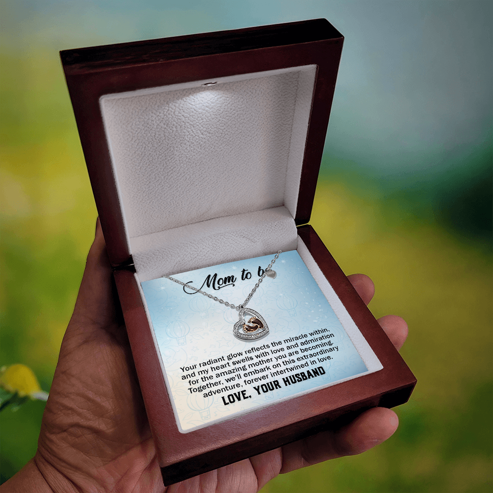 Mom To Be- Your Radiant Glow Reflects The Miracle Within-Love, Your Husband-Baby Feet Heart Necklace