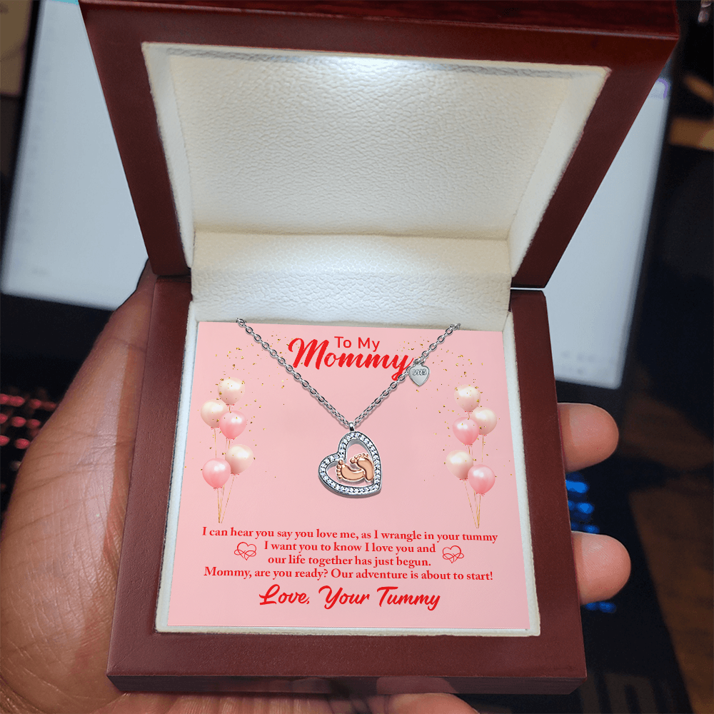 To My Mommy-I Can Hear You (Expectant Mommy) Baby Feet Heart Necklace