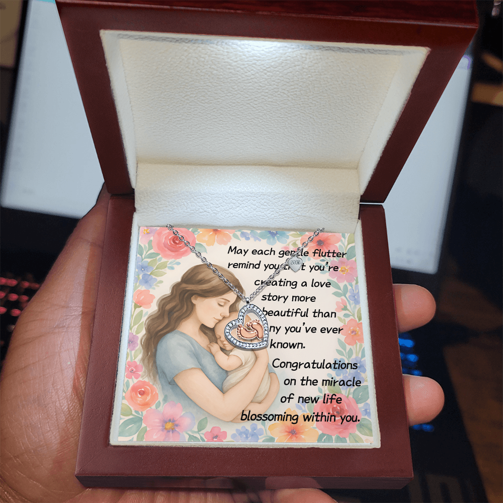 May Each Gentle Flutter Remind You That You're Creating A Love Story-(Expectant Mother) Baby Feet Heart Necklace