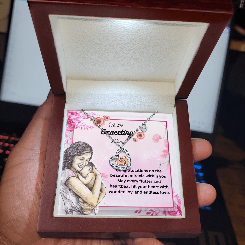 Blossoms of Tomorrow: A Tribute to the Expecting Mom-Baby Feet Heart Necklace