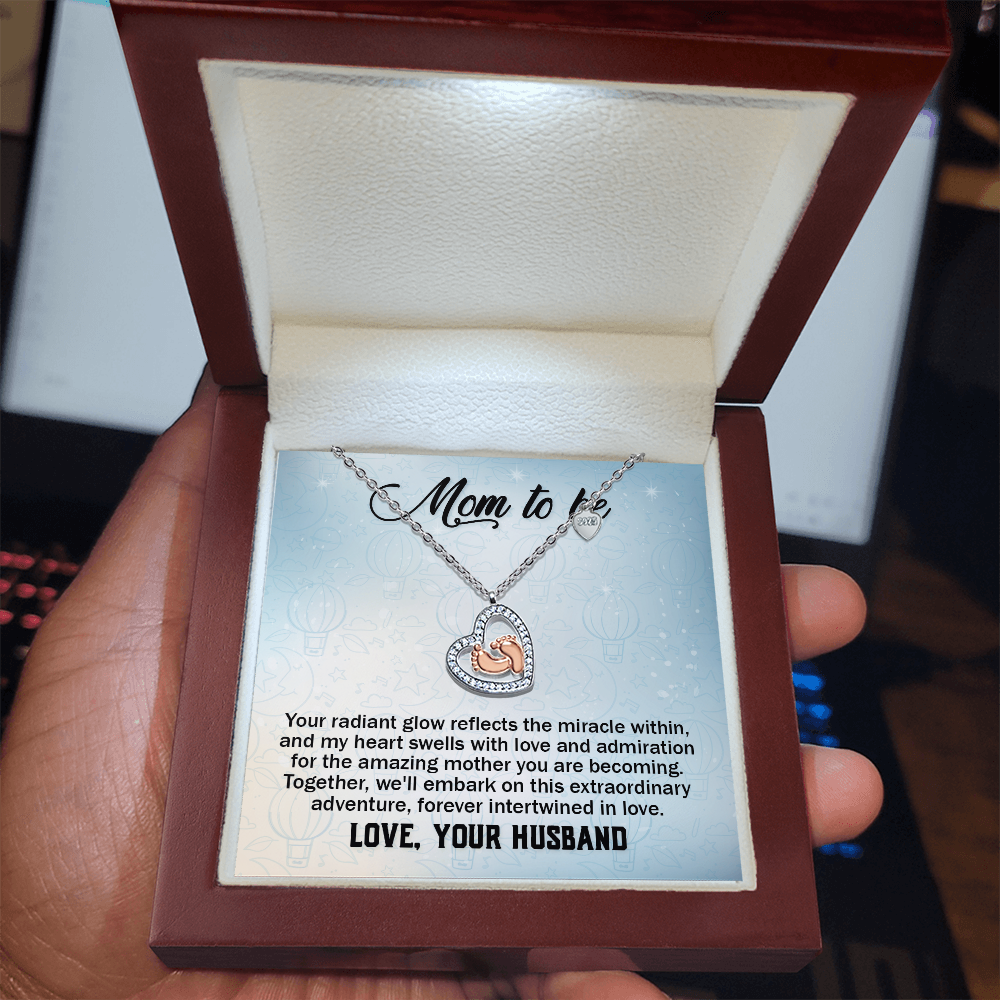 Mom To Be- Your Radiant Glow Reflects The Miracle Within-Love, Your Husband-Baby Feet Heart Necklace