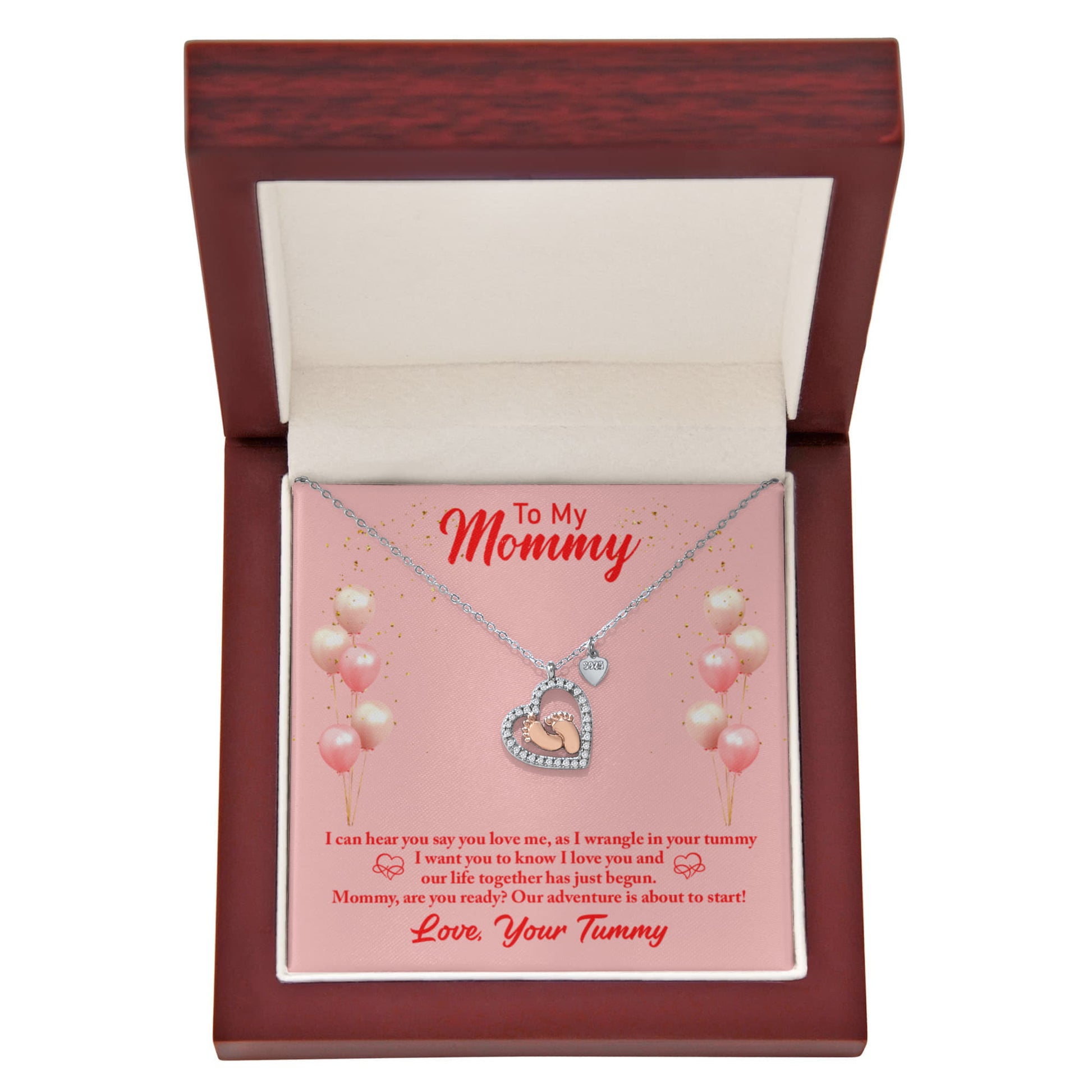 To My Mommy-I Can Hear You (Expectant Mommy) Baby Feet Heart Necklace
