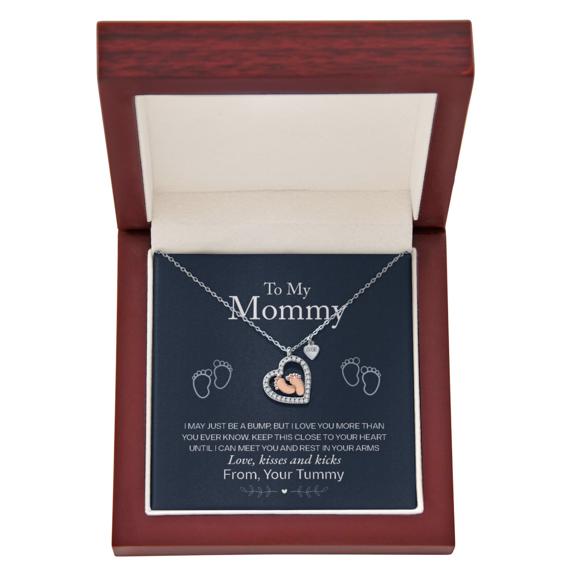 Love, Kisses & Kicks: A Little One's Whisper-(Expectant Mother)Baby Feet Heart Necklace