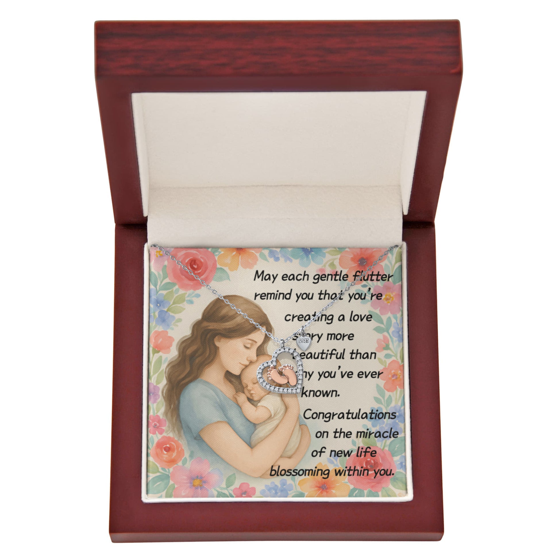May Each Gentle Flutter Remind You That You're Creating A Love Story-(Expectant Mother) Baby Feet Heart Necklace