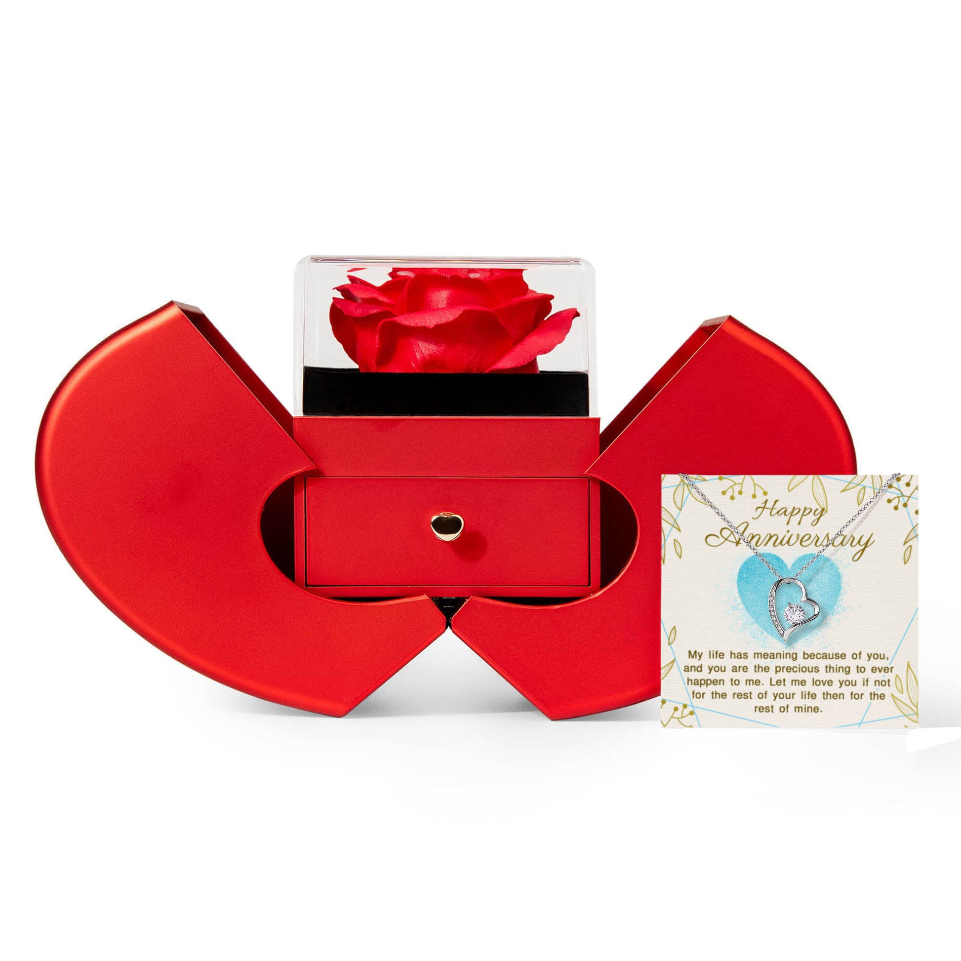 Forever Yours — Happy Anniversary Keepsake - Forever Love Necklace w/ Red Heart Rose Box