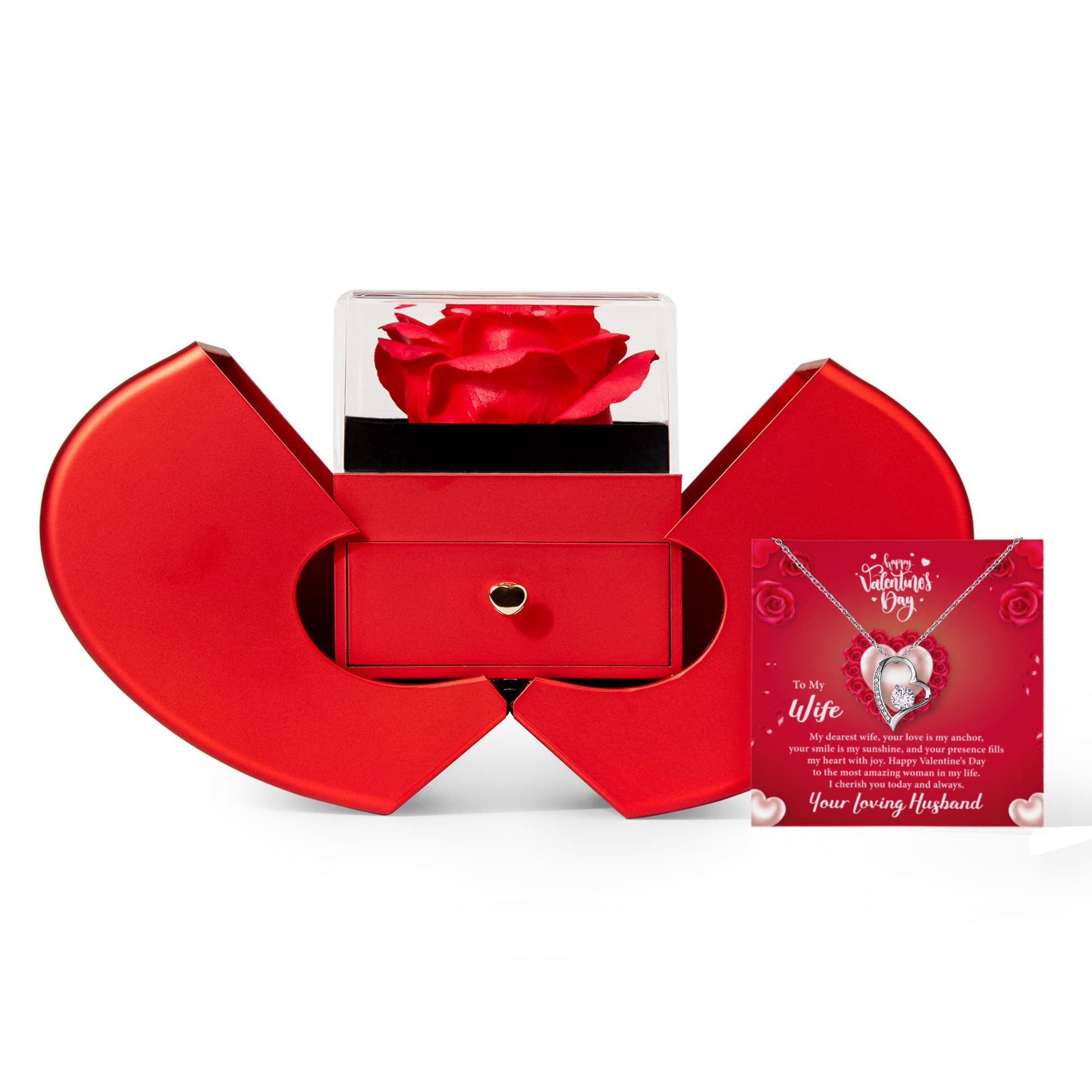 Heart of Roses — My Dearest Wife Happy Valentine's Day Forever Love Necklace w/ Red Heart Rose Box