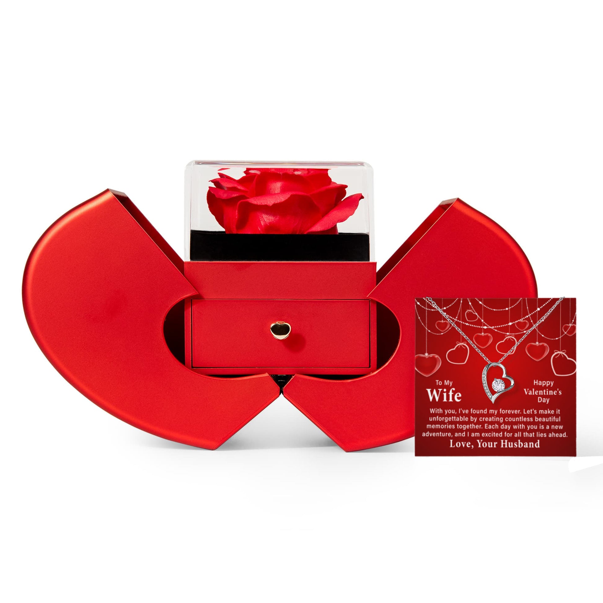 To My Wife: With You I've Found My Forever-Happy Valentine's Day Forever Love Necklace w/ Red Heart Rose Box