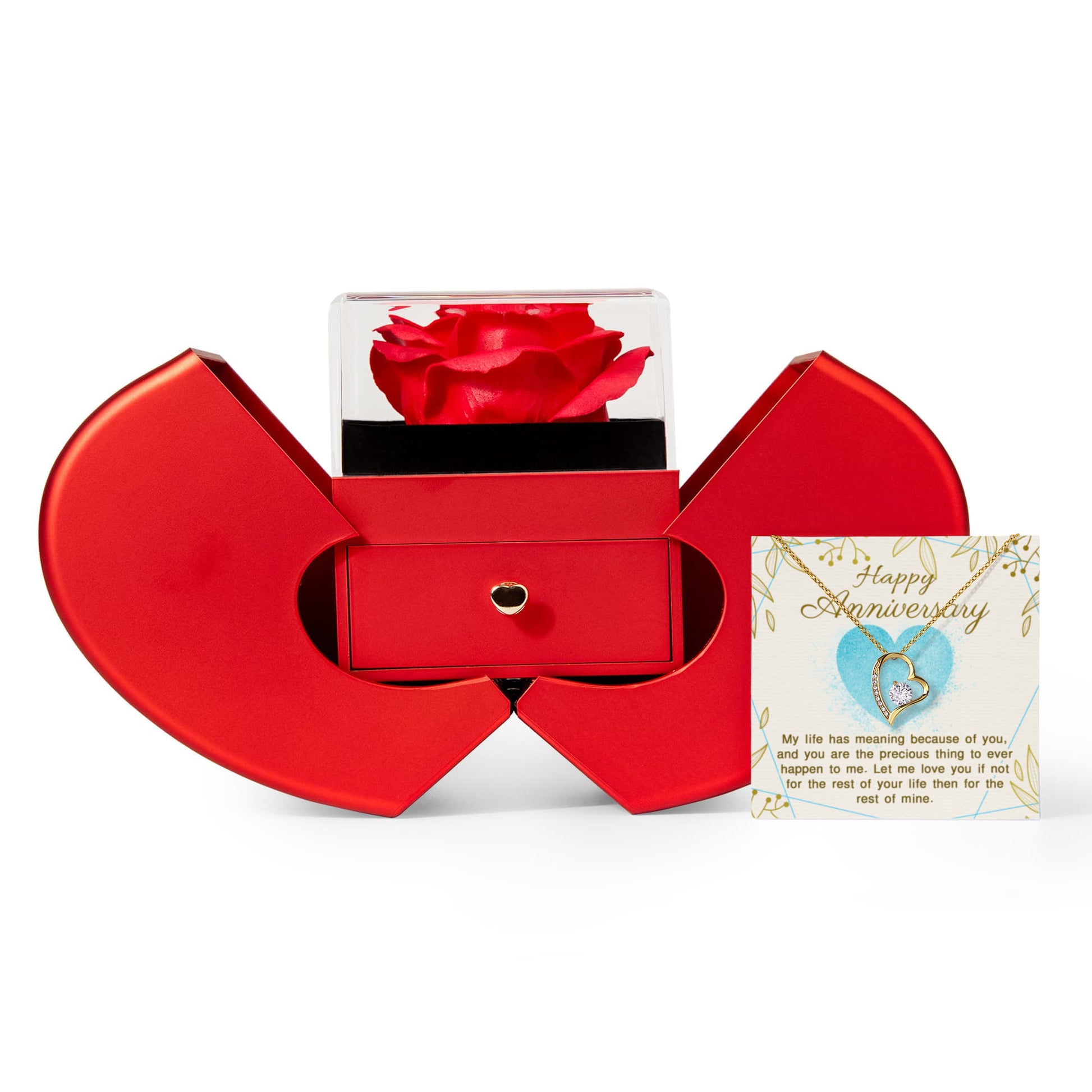 Forever Yours — Happy Anniversary Keepsake - Forever Love Necklace w/ Red Heart Rose Box