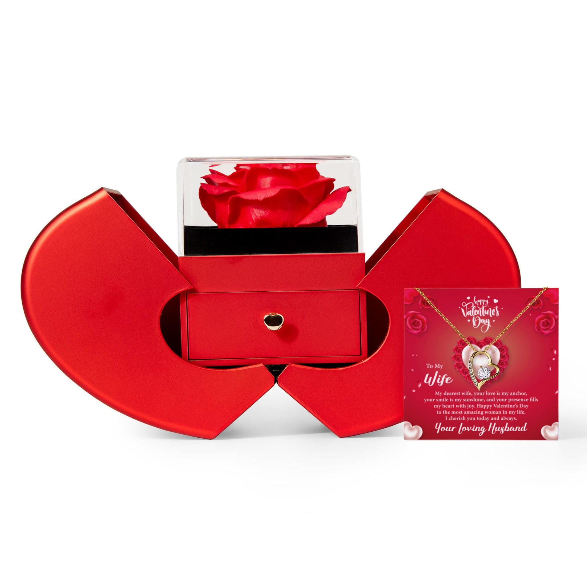 Heart of Roses — My Dearest Wife Happy Valentine's Day Forever Love Necklace w/ Red Heart Rose Box