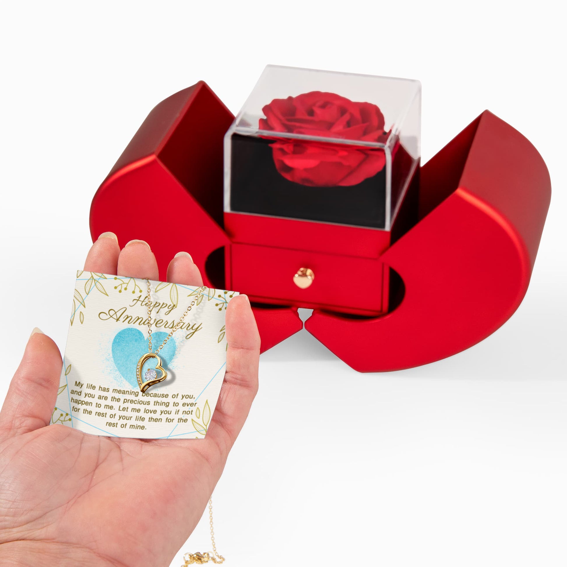 Forever Yours — Happy Anniversary Keepsake - Forever Love Necklace w/ Red Heart Rose Box