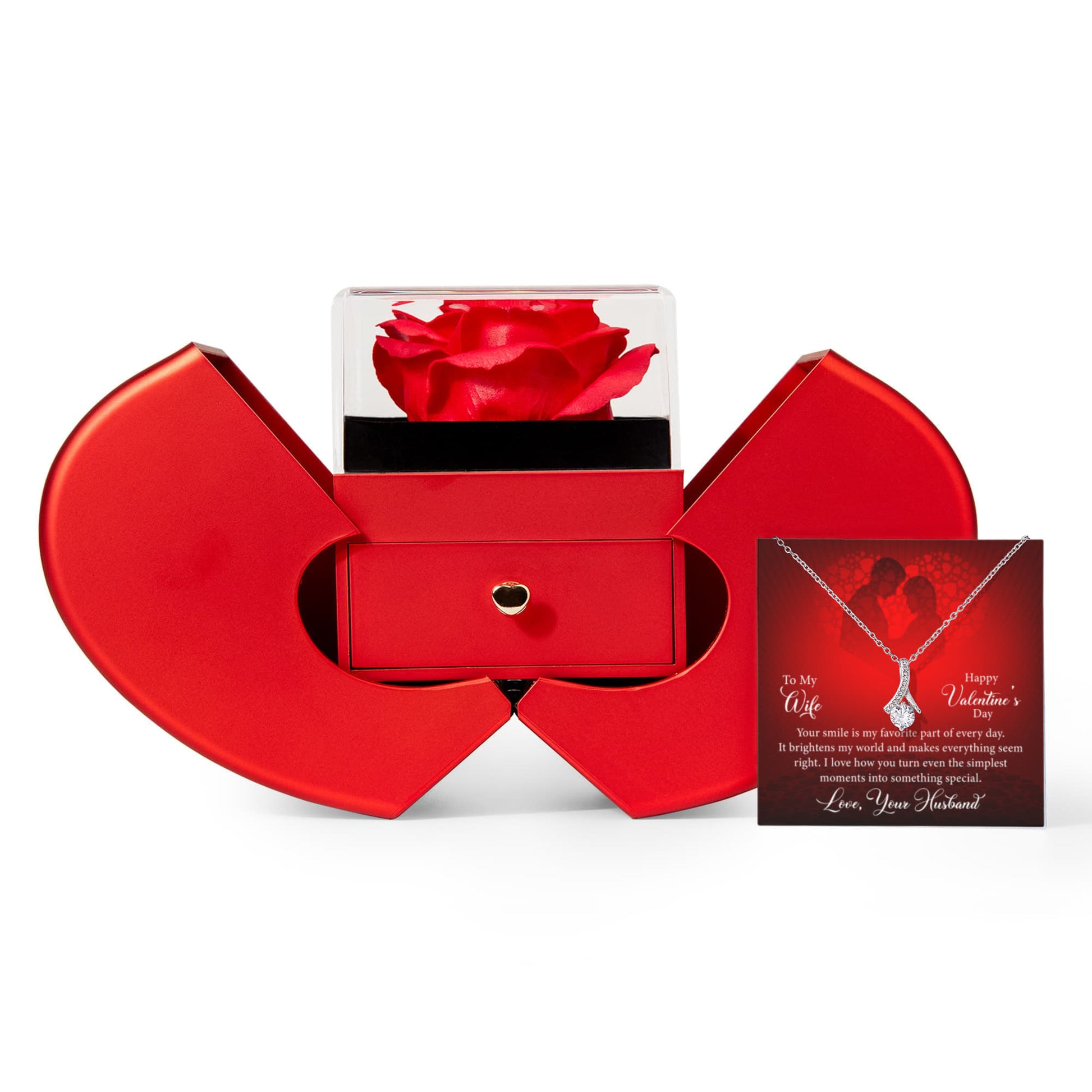 To My Wife: Favorite Part Of The Day-Happy Valentine's Day Alluring Beauty Necklace w/ Red Heart Rose Box