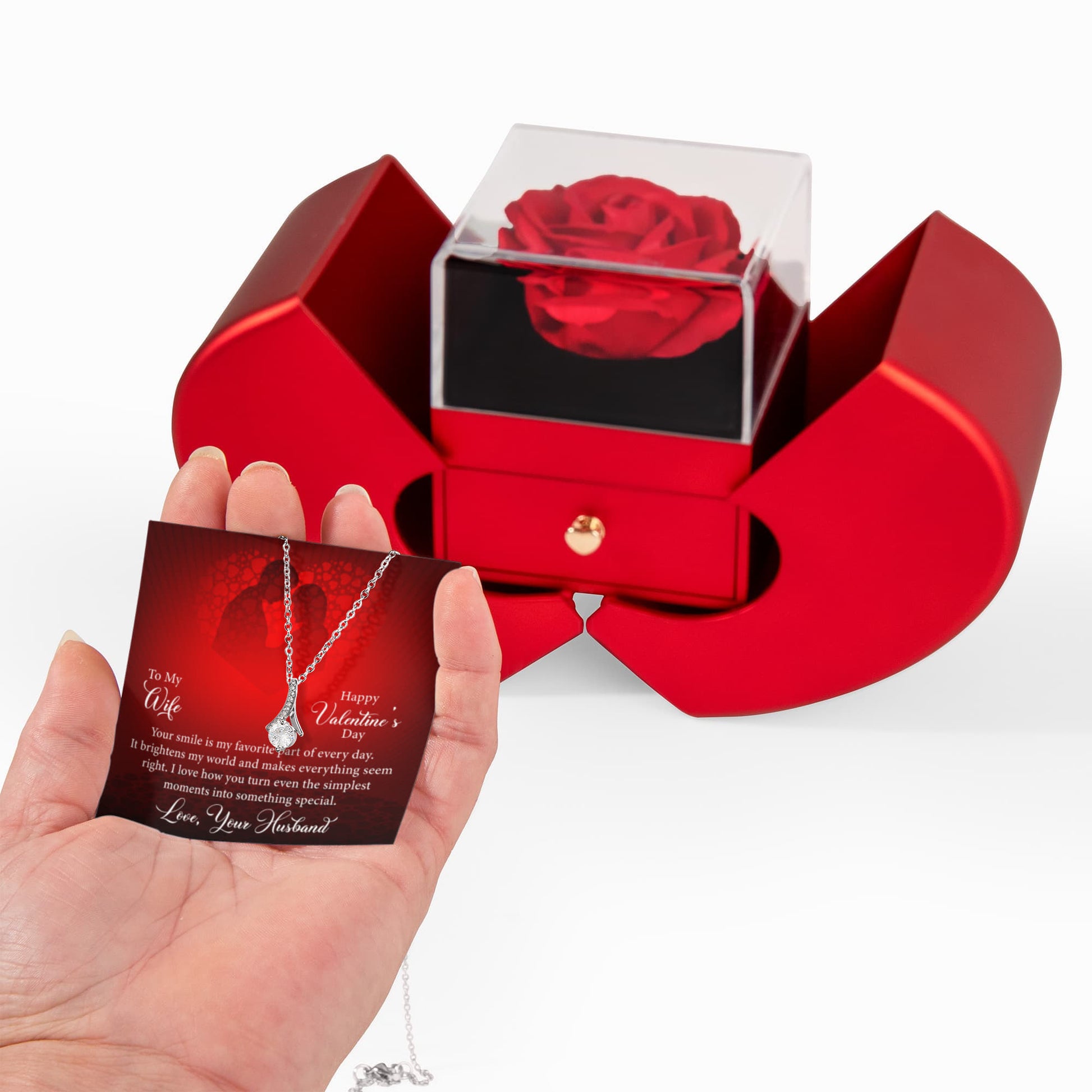 To My Wife: Favorite Part Of The Day-Happy Valentine's Day Alluring Beauty Necklace w/ Red Heart Rose Box