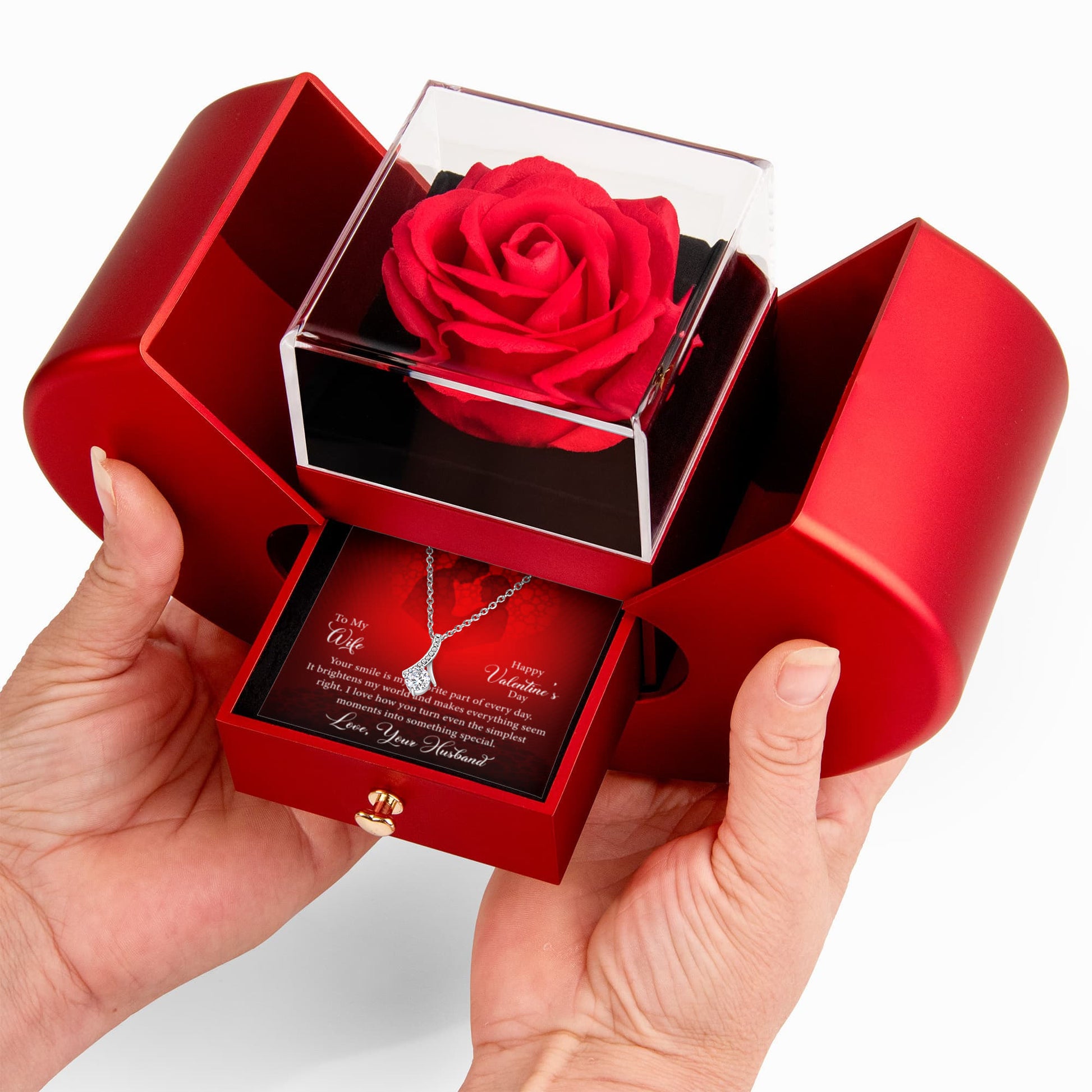 To My Wife: Favorite Part Of The Day-Happy Valentine's Day Alluring Beauty Necklace w/ Red Heart Rose Box