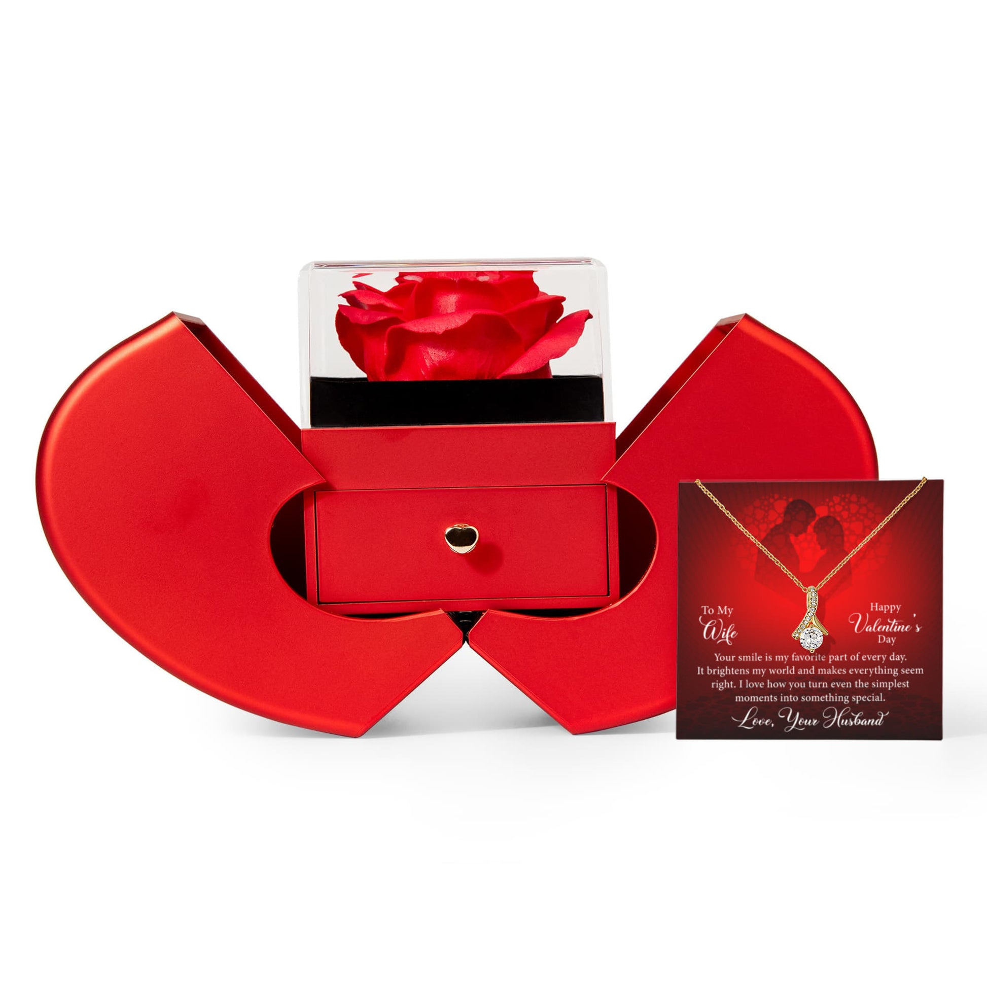 To My Wife: Favorite Part Of The Day-Happy Valentine's Day Alluring Beauty Necklace w/ Red Heart Rose Box