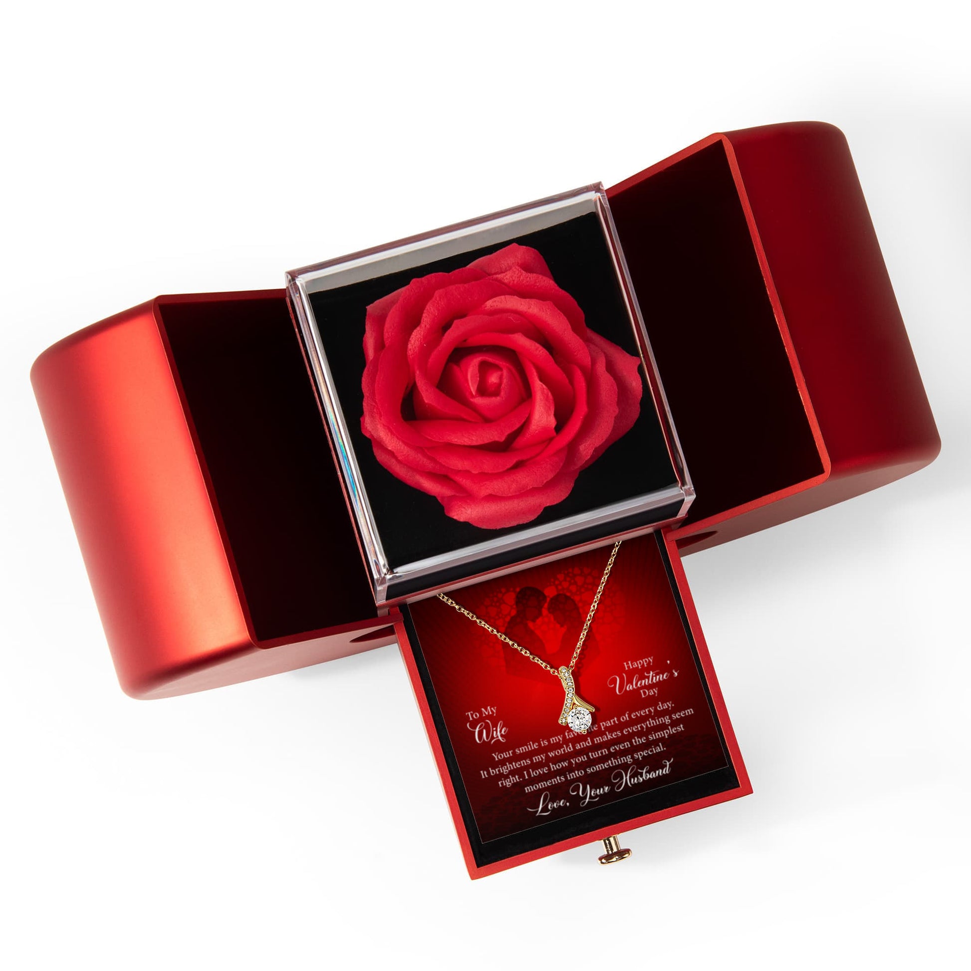 To My Wife: Favorite Part Of The Day-Happy Valentine's Day Alluring Beauty Necklace w/ Red Heart Rose Box