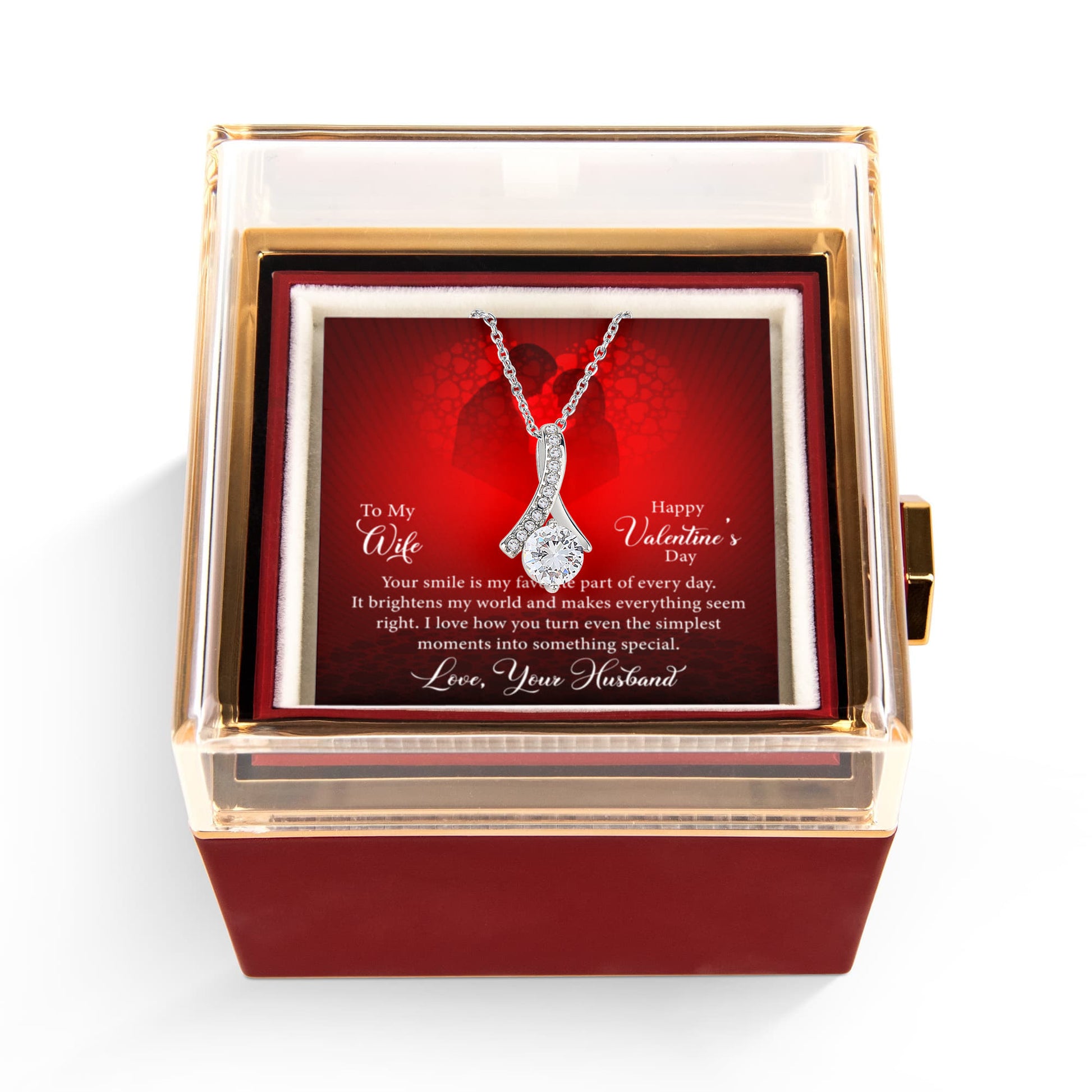 To My Wife: Favorite Part Of The Day-Happy Valentine's Day Alluring Beauty Necklace w/ Rotating Rose Giftbox