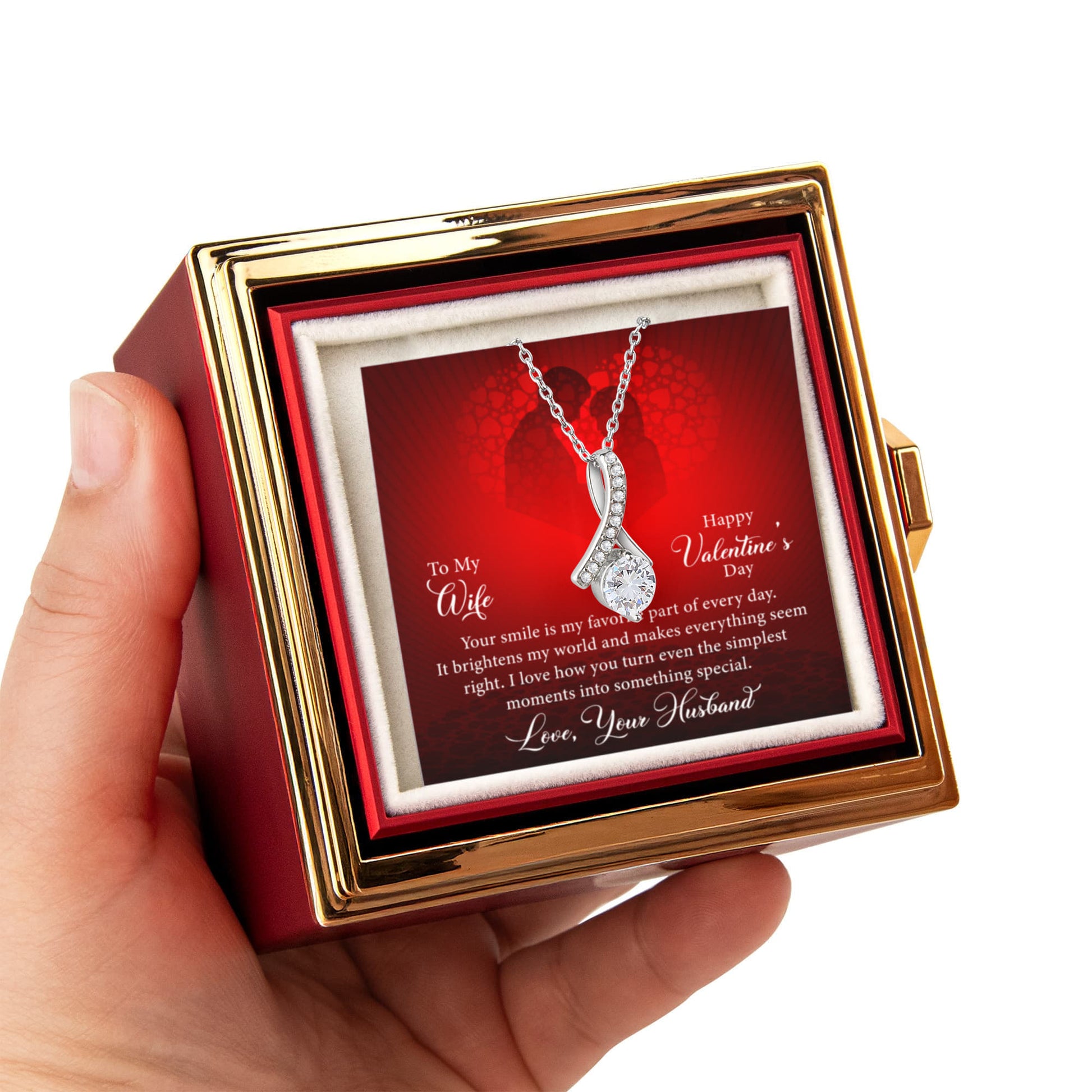 To My Wife: Favorite Part Of The Day-Happy Valentine's Day Alluring Beauty Necklace w/ Rotating Rose Giftbox
