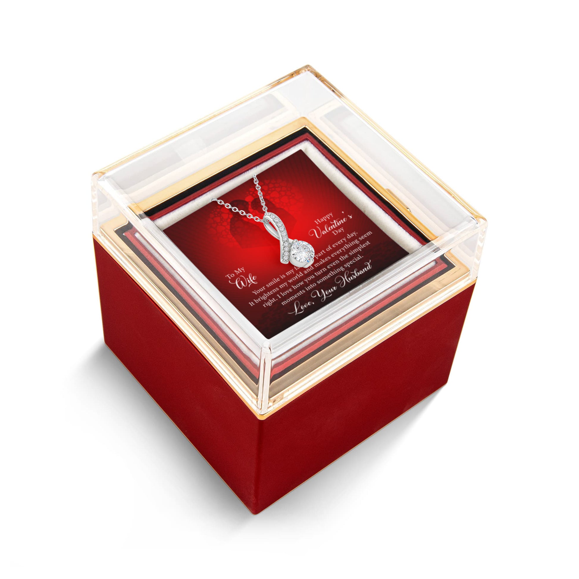 To My Wife: Favorite Part Of The Day-Happy Valentine's Day Alluring Beauty Necklace w/ Rotating Rose Giftbox