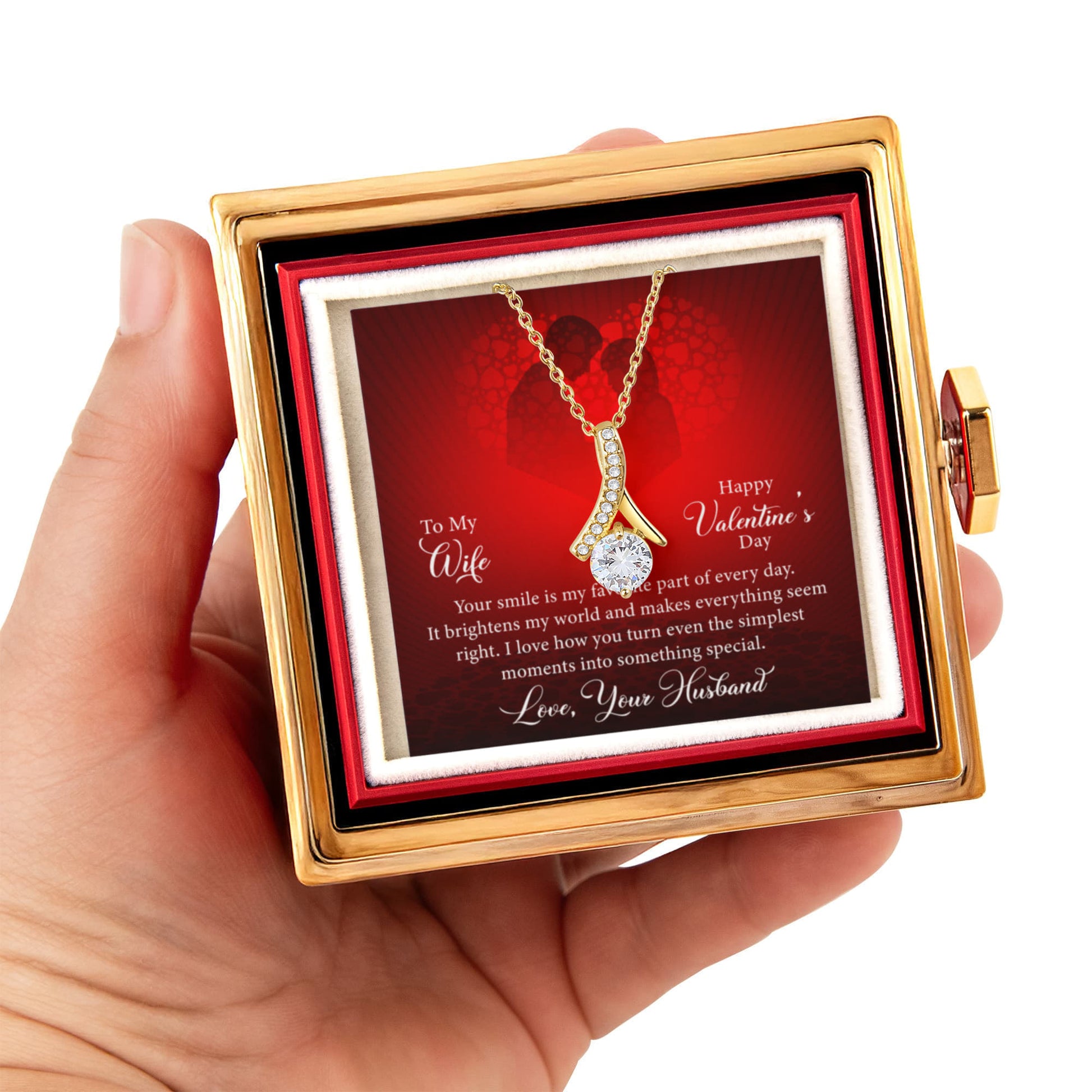 To My Wife: Favorite Part Of The Day-Happy Valentine's Day Alluring Beauty Necklace w/ Rotating Rose Giftbox