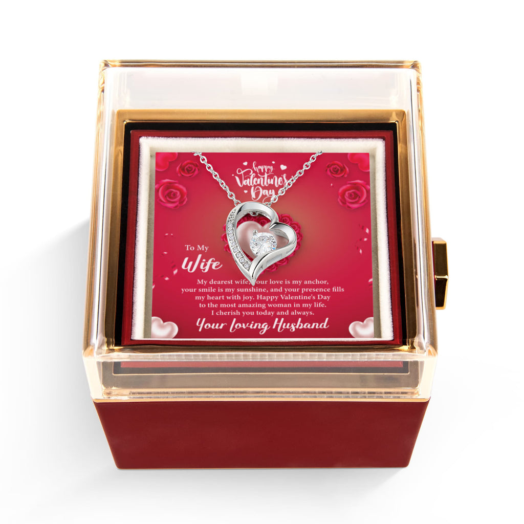 Heart of Roses — My Dearest Wife Happy Valentine's Day Forever Love Necklace w/ Rotating Rose Giftbox