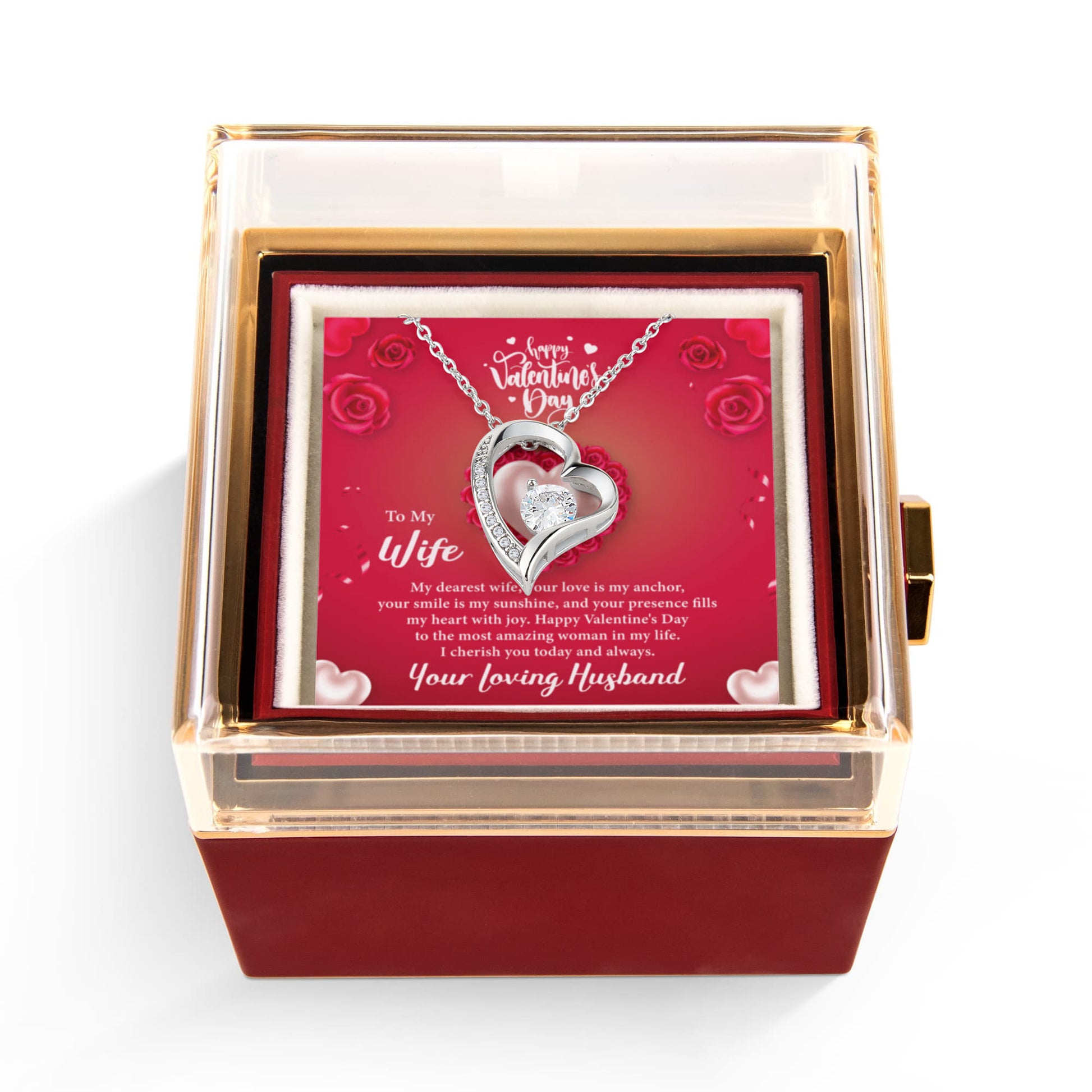 Heart of Roses — My Dearest Wife Happy Valentine's Day Forever Love Necklace w/ Rotating Rose Giftbox