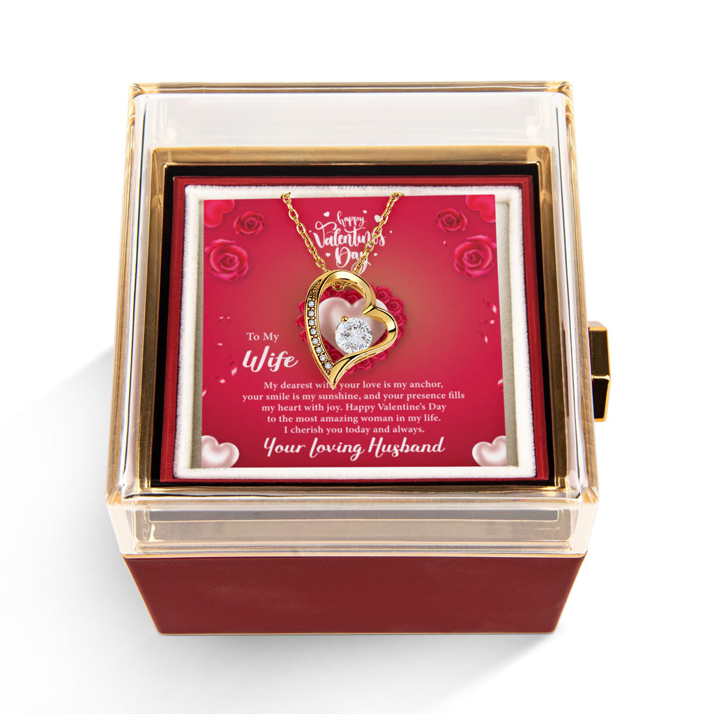 Heart of Roses — My Dearest Wife Happy Valentine's Day Forever Love Necklace w/ Rotating Rose Giftbox