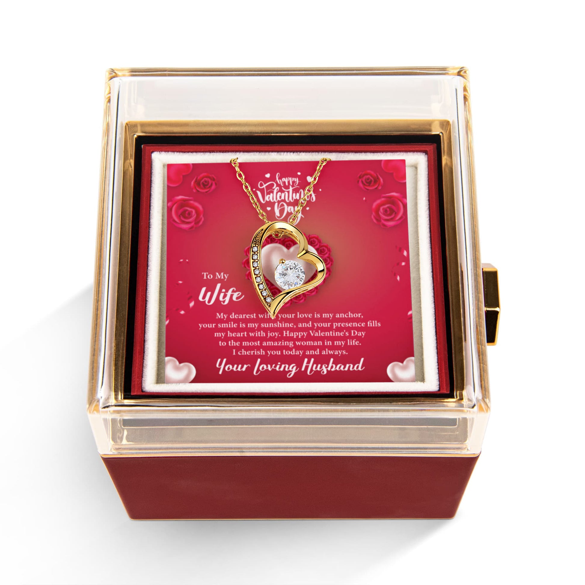 Heart of Roses — My Dearest Wife Happy Valentine's Day Forever Love Necklace w/ Rotating Rose Giftbox