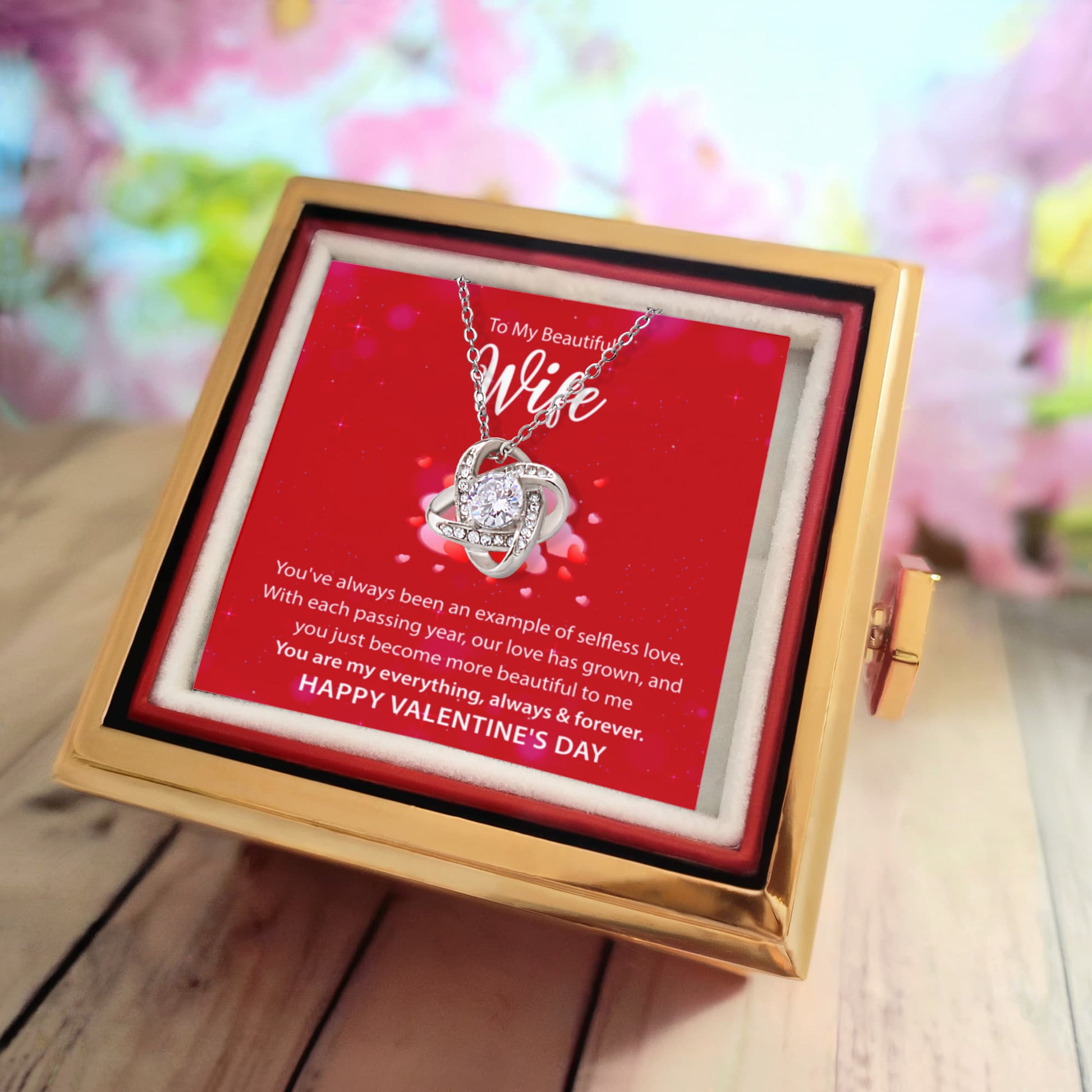 To My Wife: You Are My Everything Love Knot Necklace Happy Valentine's Day w/ Rotating Rose Giftbox