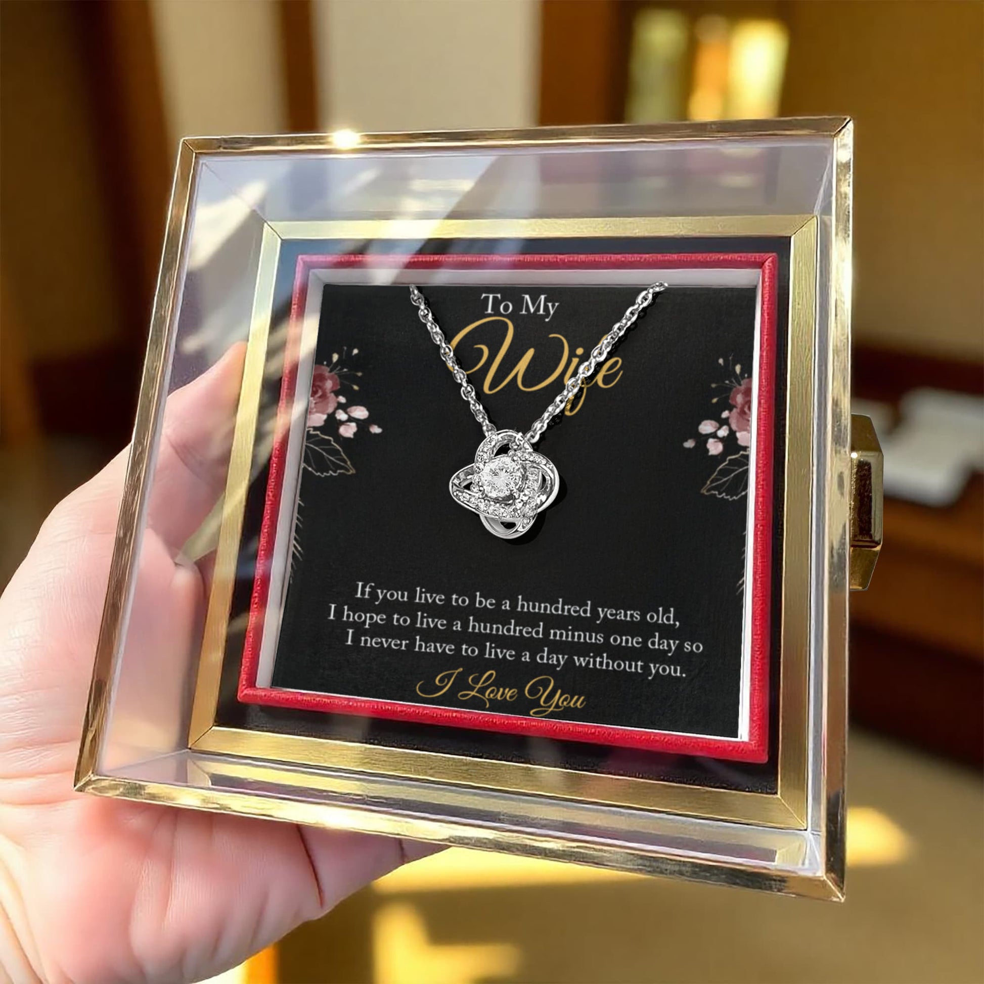 To My Wife — A Hundred Years of Us  - Love Knot Necklace w/ Rotating Rose Giftbox