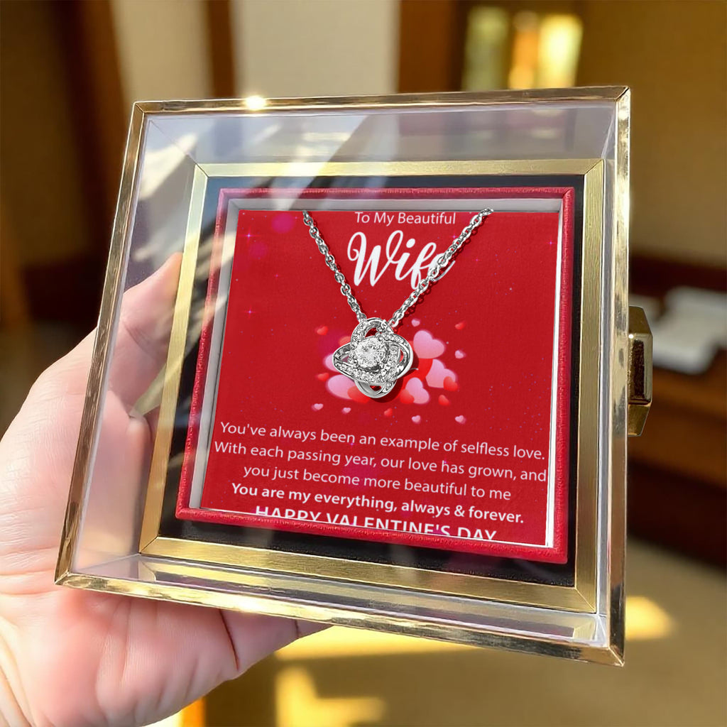 To My Wife: You Are My Everything Love Knot Necklace Happy Valentine's Day w/ Rotating Rose Giftbox