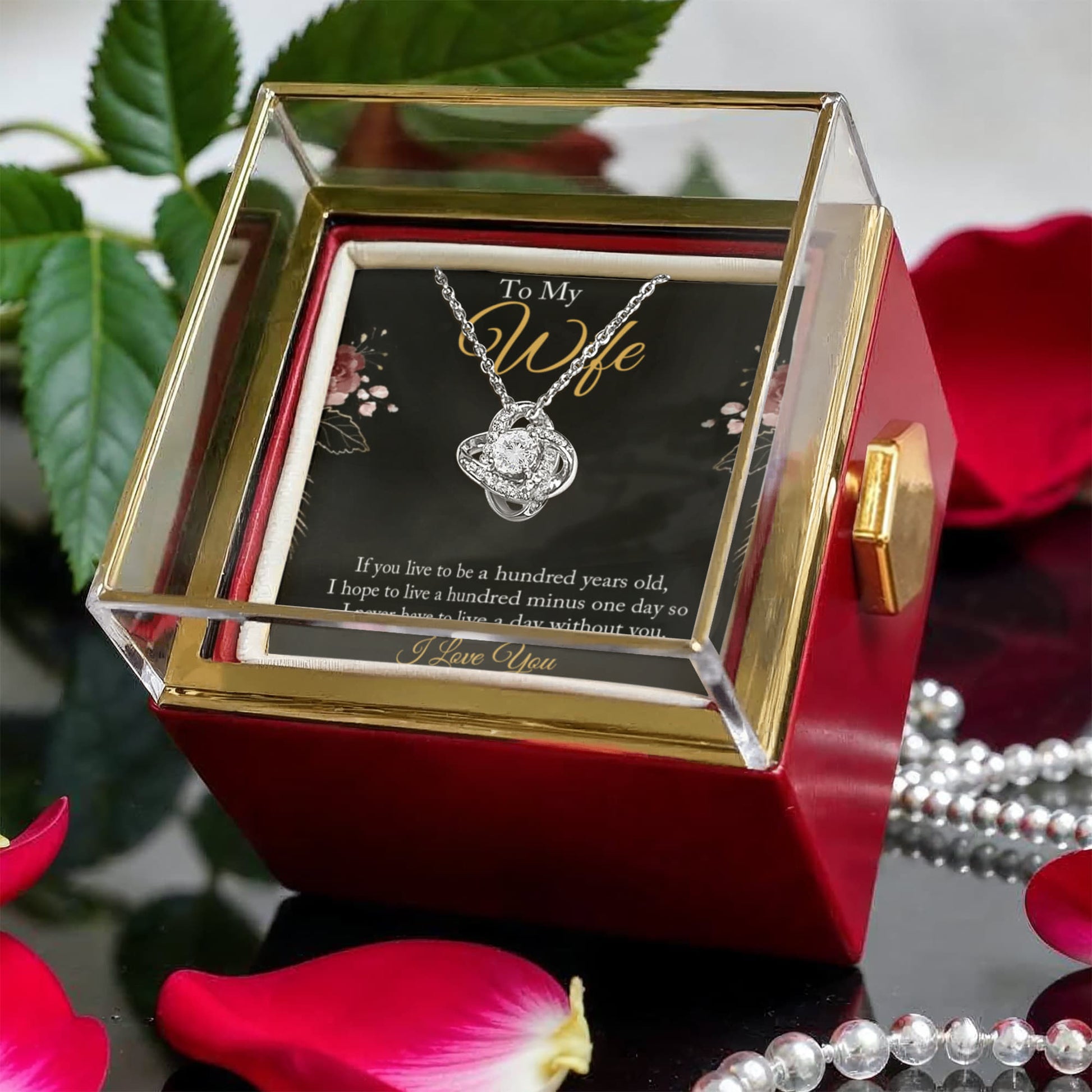 To My Wife — A Hundred Years of Us  - Love Knot Necklace w/ Rotating Rose Giftbox