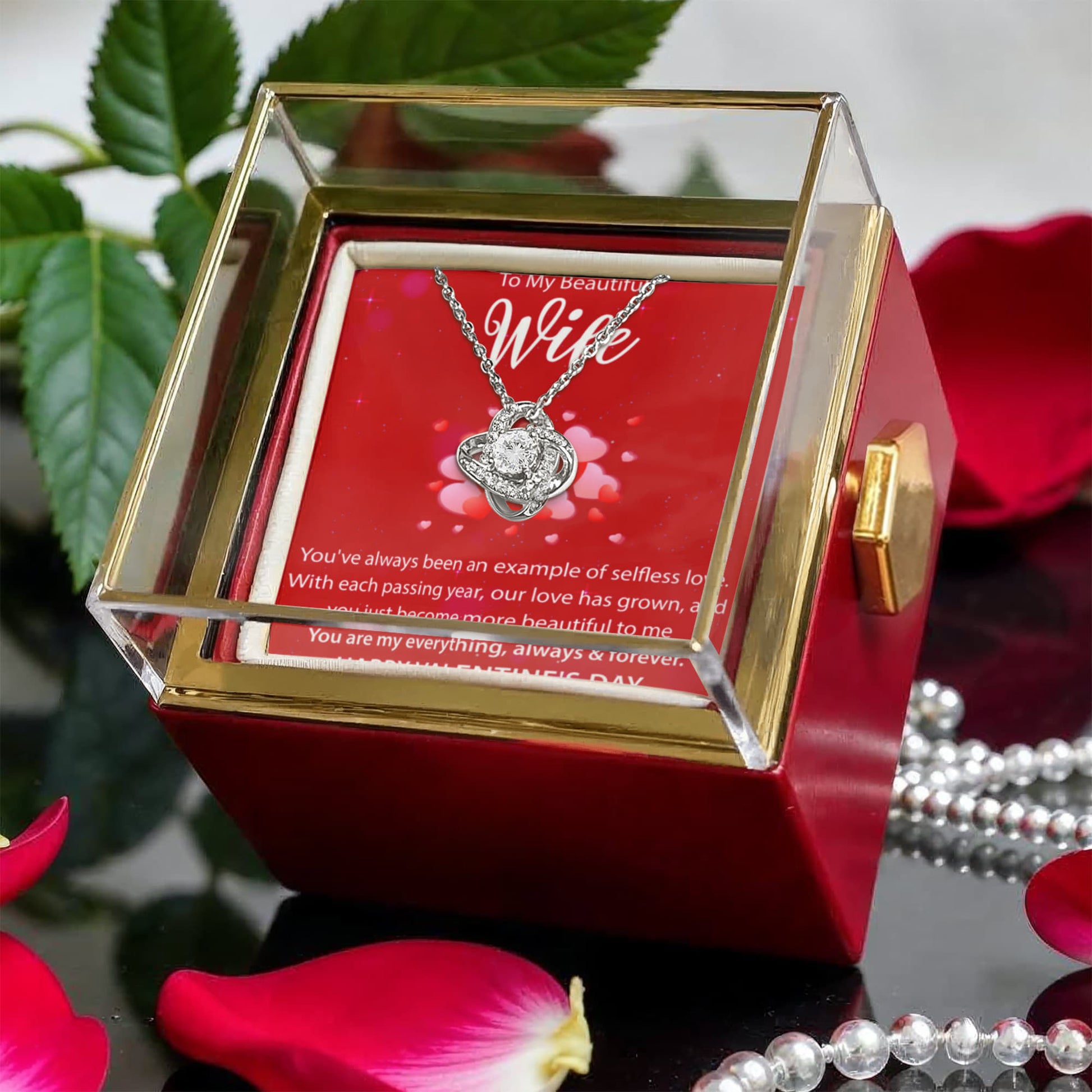 To My Wife: You Are My Everything Love Knot Necklace Happy Valentine's Day w/ Rotating Rose Giftbox