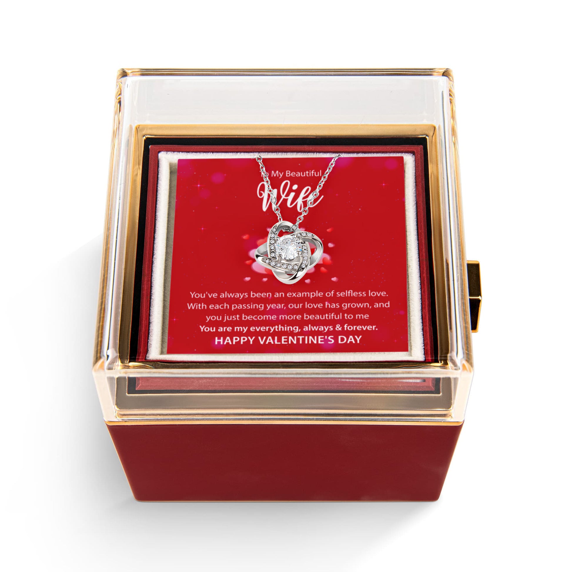 To My Wife: You Are My Everything Love Knot Necklace Happy Valentine's Day w/ Rotating Rose Giftbox