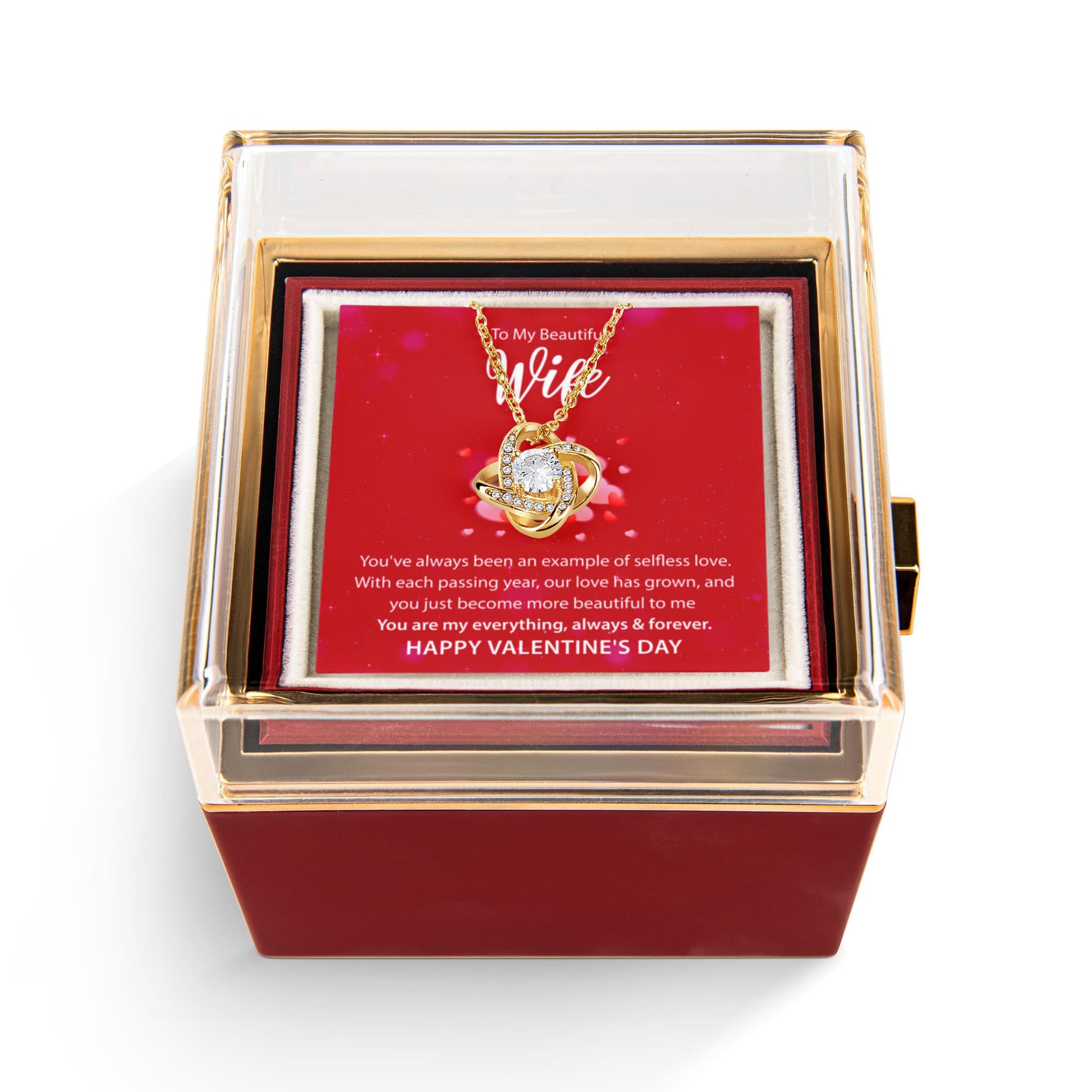 To My Wife: You Are My Everything Love Knot Necklace Happy Valentine's Day w/ Rotating Rose Giftbox