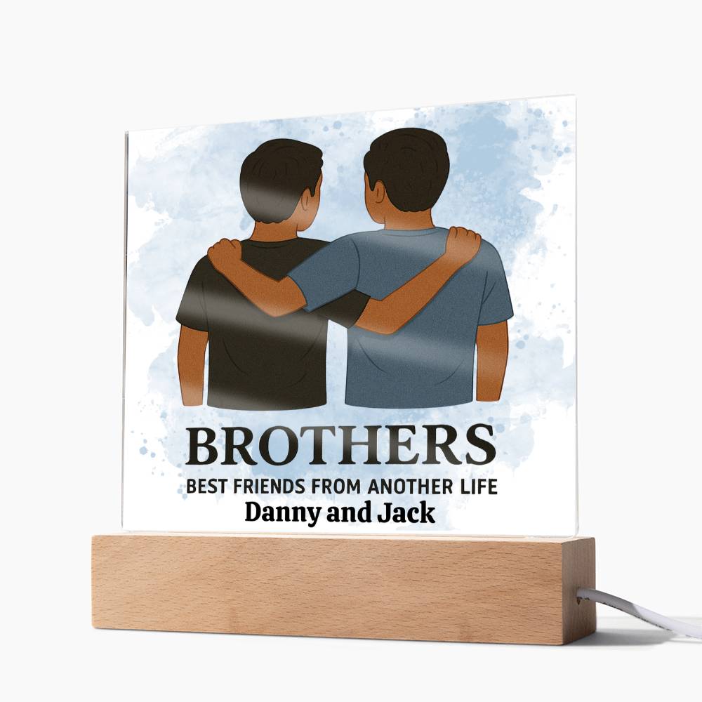 Brothers for Life – A Bond Beyond Blood-Printed Square Acrylic Plaque (personalize with names)