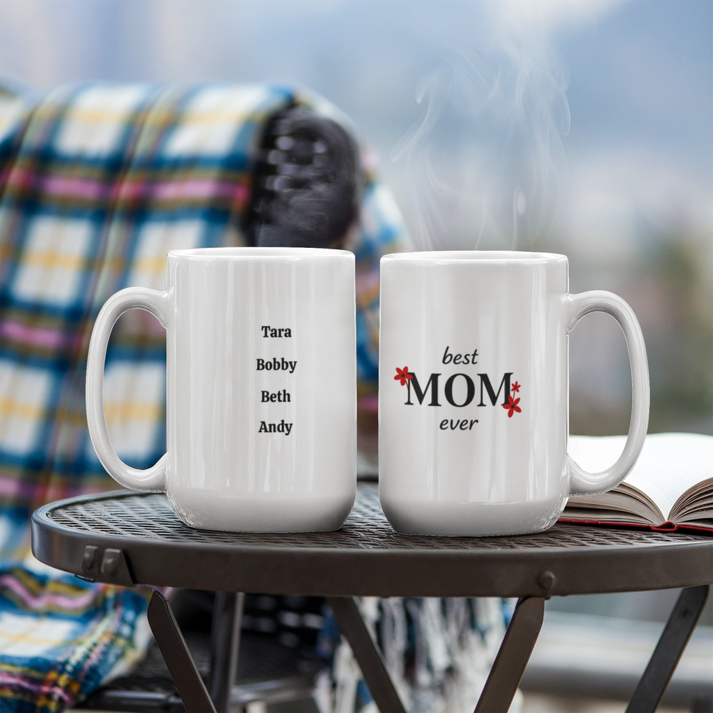 “Best Mom Ever” Floral Tribute Coffee Mug (personalize with children's names)