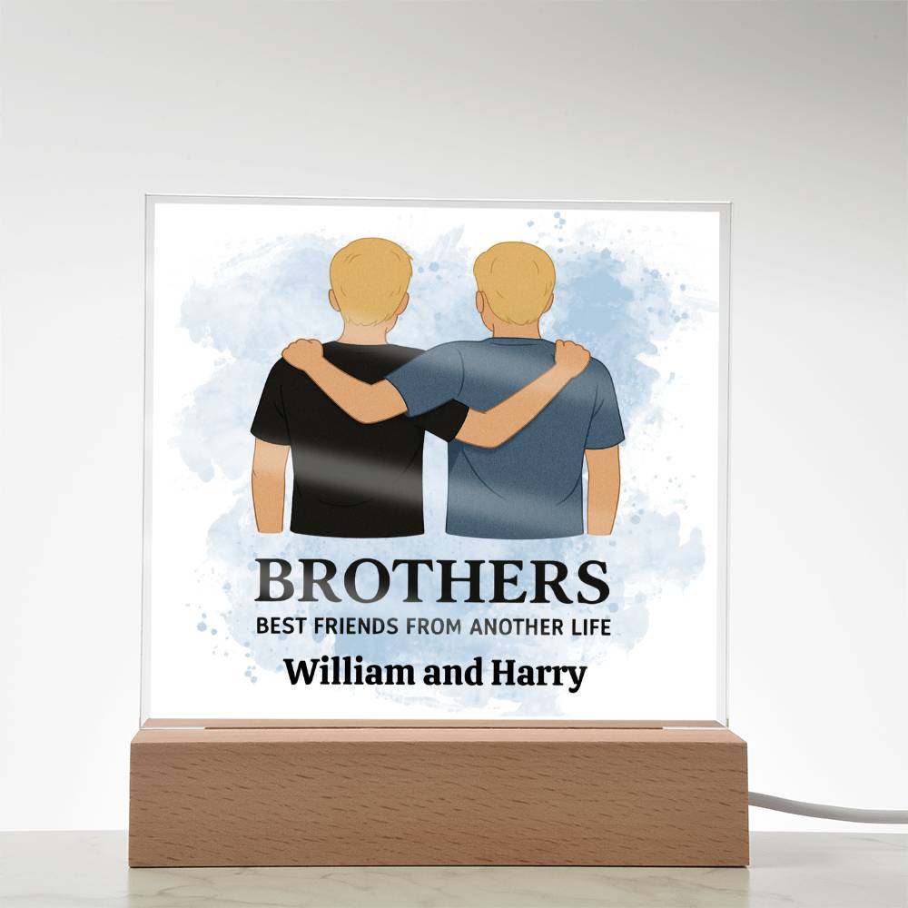 Brothers for Life – A Bond Beyond Blood-Printed Square Acrylic Plaque (personalize with names)