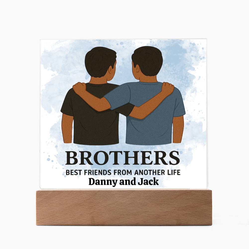 Brothers for Life – A Bond Beyond Blood-Printed Square Acrylic Plaque (personalize with names)