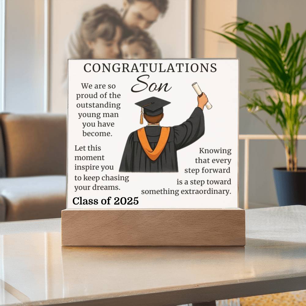 To Our Graduate Son – Onward & Upward-Printed Square Acrylic Plaque (personalize with year of graduation)