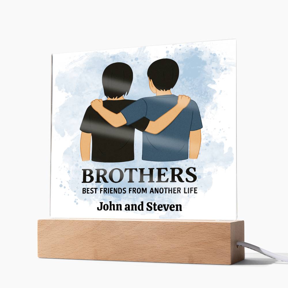 Brothers for Life – A Bond Beyond Blood-Printed Square Acrylic Plaque (personalize with names)