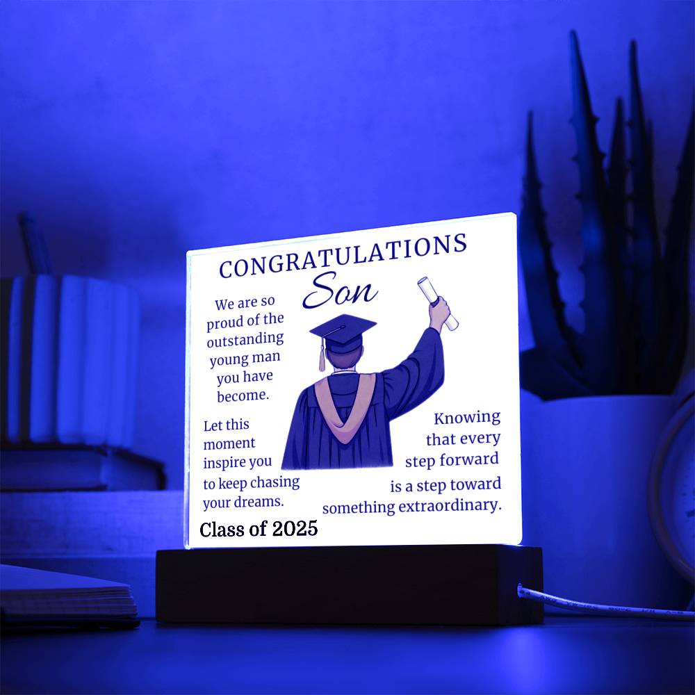 To Our Graduate Son – Onward & Upward-Printed Square Acrylic Plaque (personalize with year of graduation)
