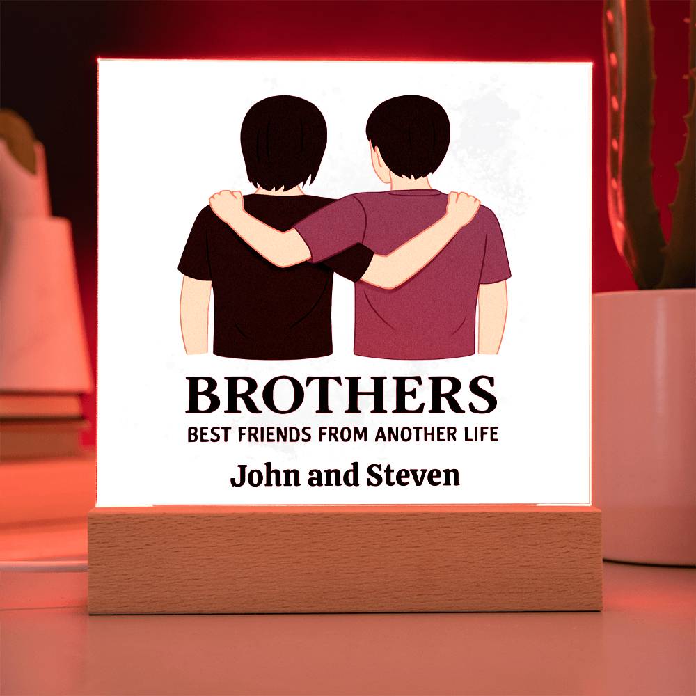 Brothers for Life – A Bond Beyond Blood-Printed Square Acrylic Plaque (personalize with names)