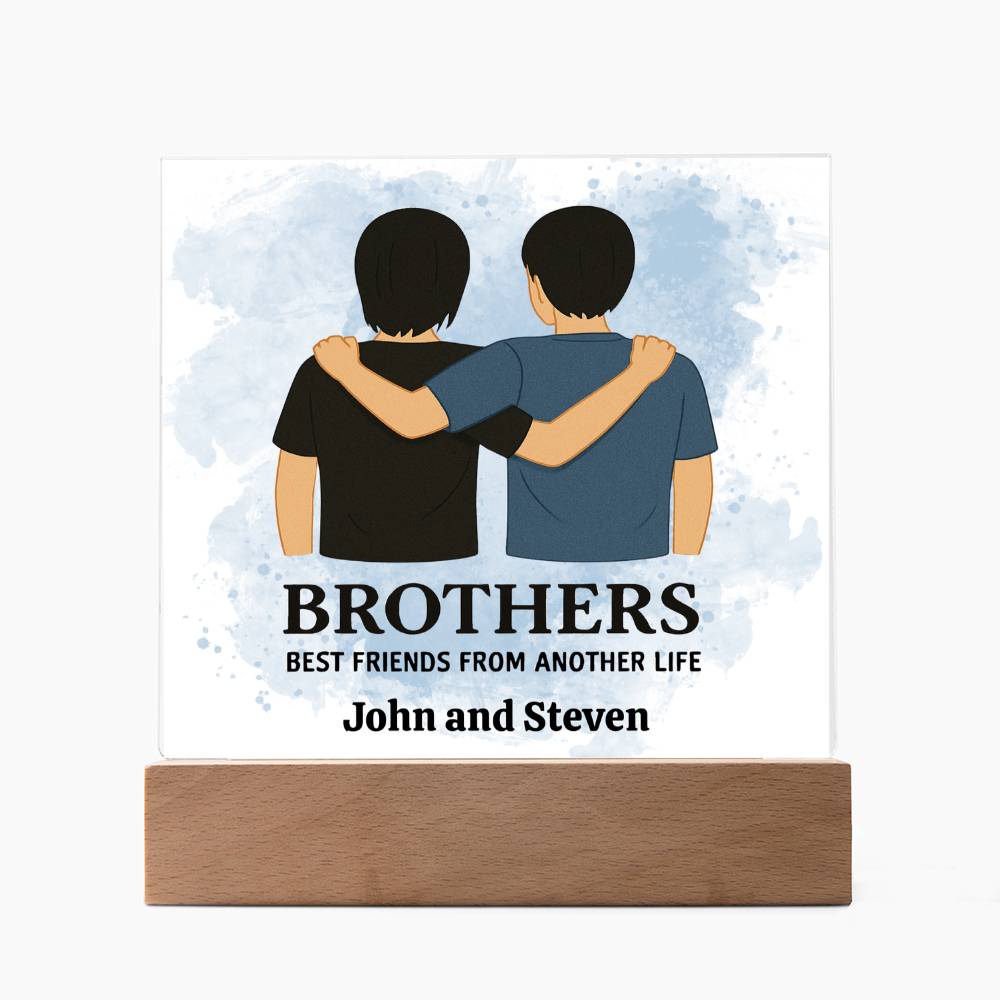 Brothers for Life – A Bond Beyond Blood-Printed Square Acrylic Plaque (personalize with names)