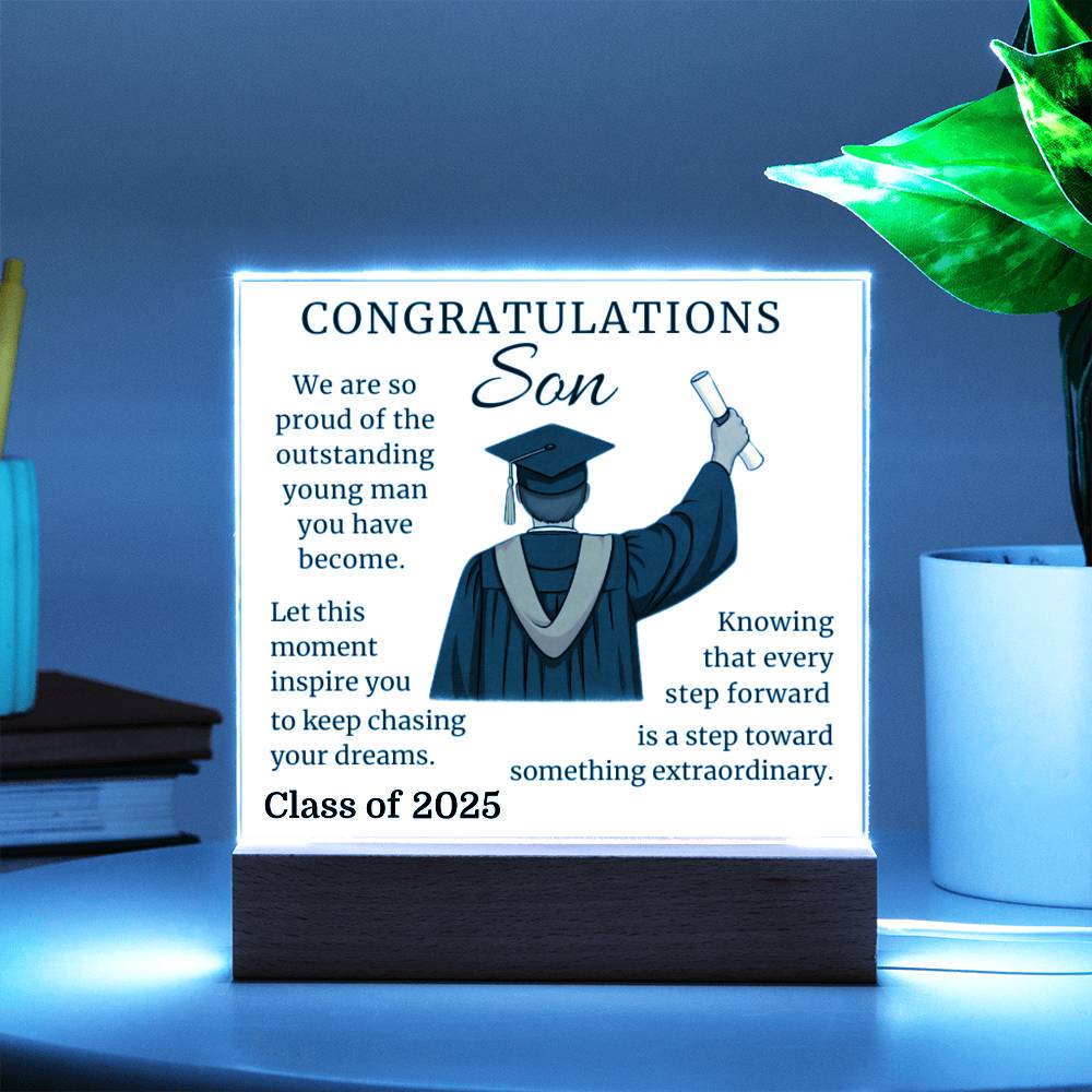 To Our Graduate Son – Onward & Upward-Printed Square Acrylic Plaque (personalize with year of graduation)