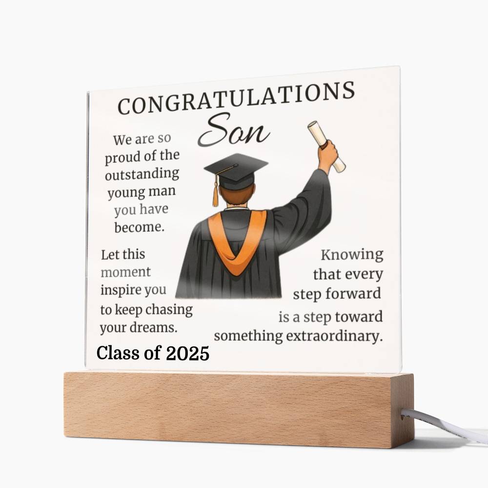 To Our Graduate Son – Onward & Upward-Printed Square Acrylic Plaque (personalize with year of graduation)