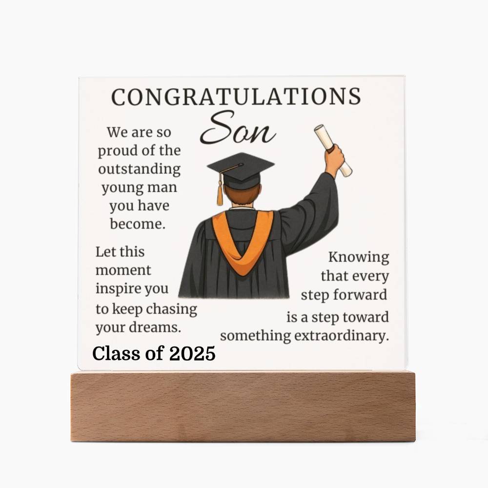 To Our Graduate Son – Onward & Upward-Printed Square Acrylic Plaque (personalize with year of graduation)